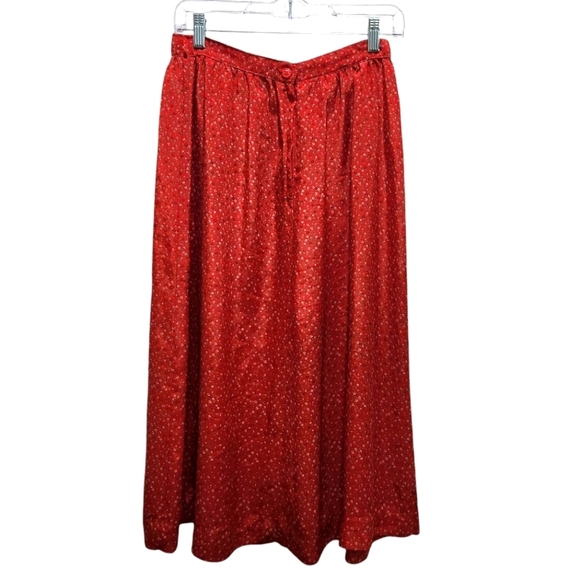 Vintage ILGWU The Villager Silk Union Made Ditsy Floral Red Size 14 Flowy Spring - Picture 2 of 7